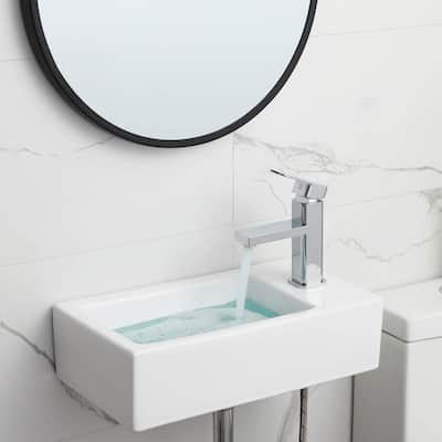 HOROW 18" x10" Wall Mount Rectangle White Porcelain Ceramic Vessel Sink for Tiny Bathrooms (Right Hand)
