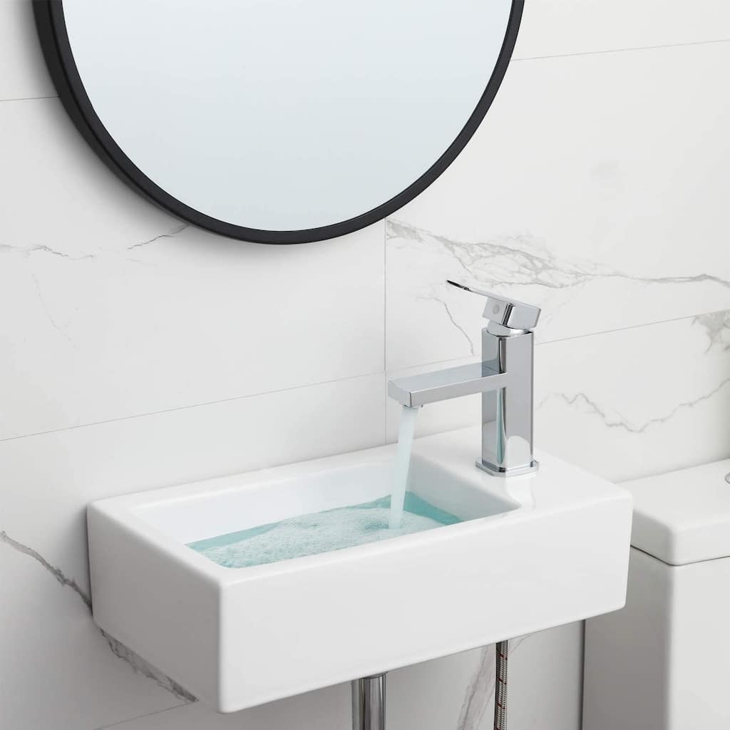 HOROW 18" x10" Wall Mount Rectangle White Porcelain Ceramic Vessel Sink for Tiny Bathrooms (Right Hand) - Right