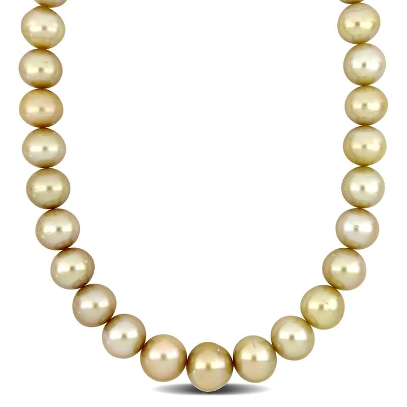 Miadora Graduated Golden South Sea Cultured Pearl Diamond Accents Necklace in 14k Yellow Gold
