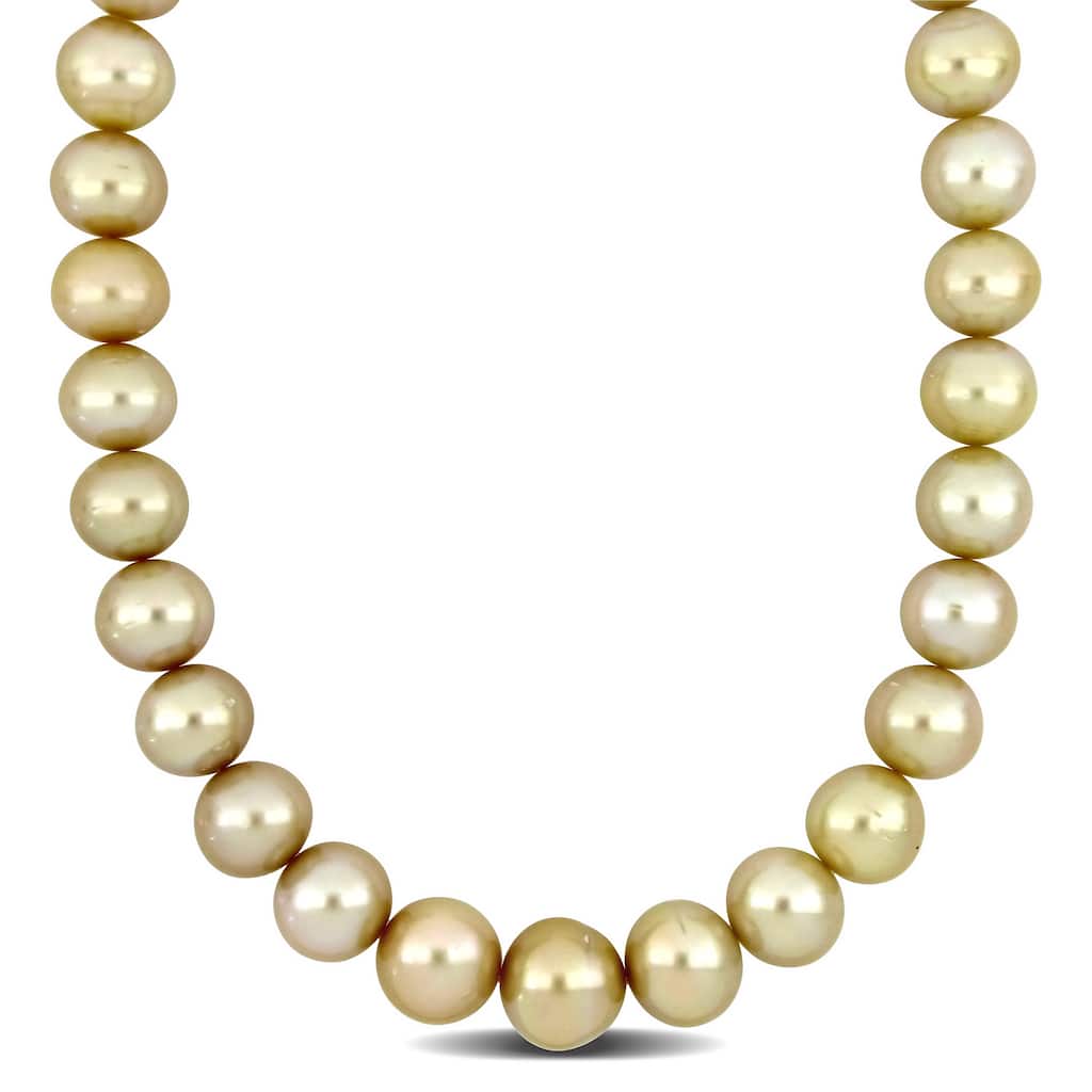 Miadora Graduated Golden South Sea Cultured Pearl Diamond Accents Necklace in 14k Yellow Gold