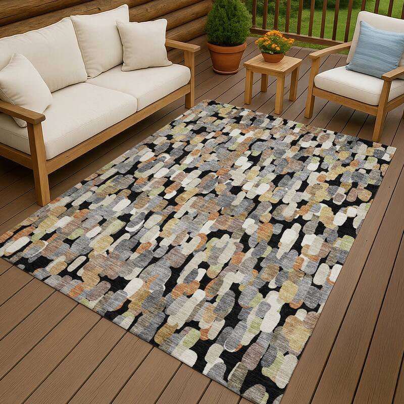 Machine Washable Indoor/ Outdoor Contemporary Drew Chantille Rug - Black - 9' x 12'