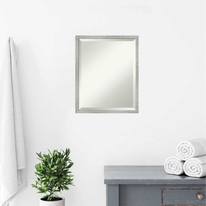 Beveled Wood Bathroom Wall Mirror - Shiplap White Narrow Frame