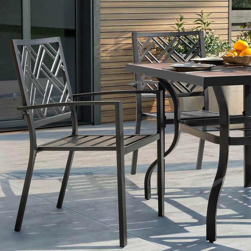 5-Piece Metal Patio Dining Set with Umbrella Hole and 4 Stackable Chairs