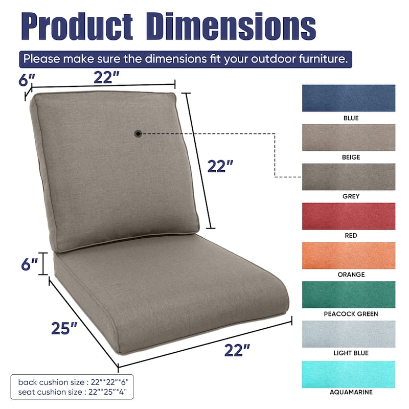 Outdoor Chair Cushion 25 x 22 Inch Cushions for Chair