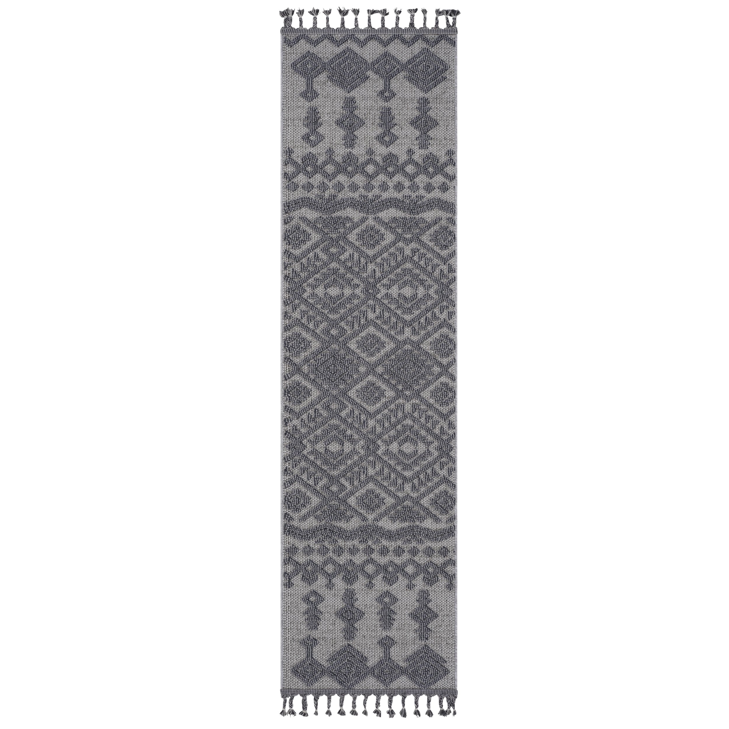 Guros Collection 2X8 White / Gray / Traditional Indoor / Outdoor Non-Shedding Runner Rug - 96" D x 26" W x 0.28" H