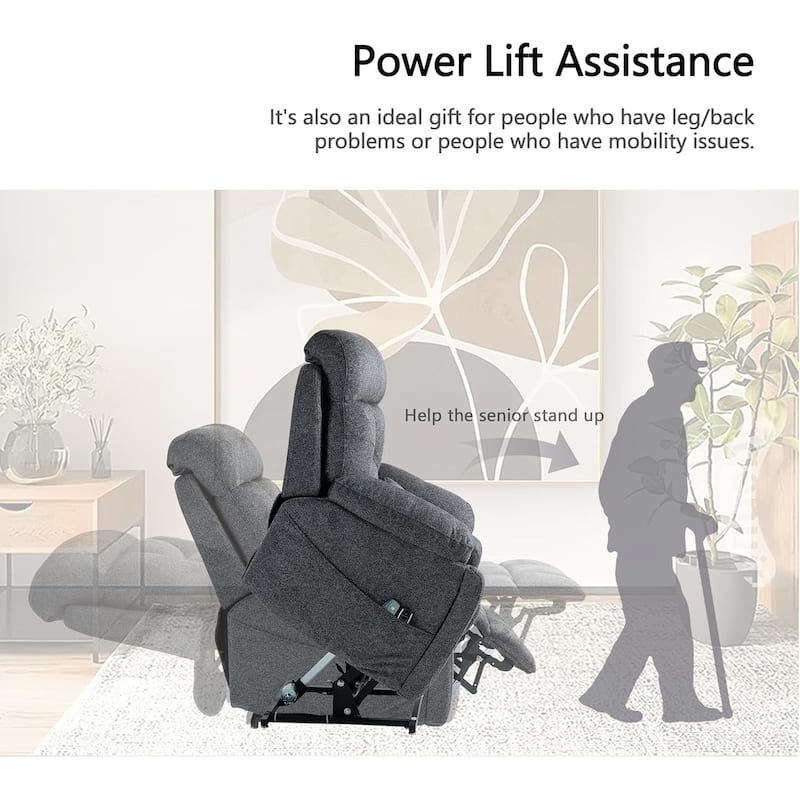 Luxury Electric Lift Recliner with Heat, Massage, 180° Recline, 4 OKIN Motors, Dual Remotes, and Cup Holders.