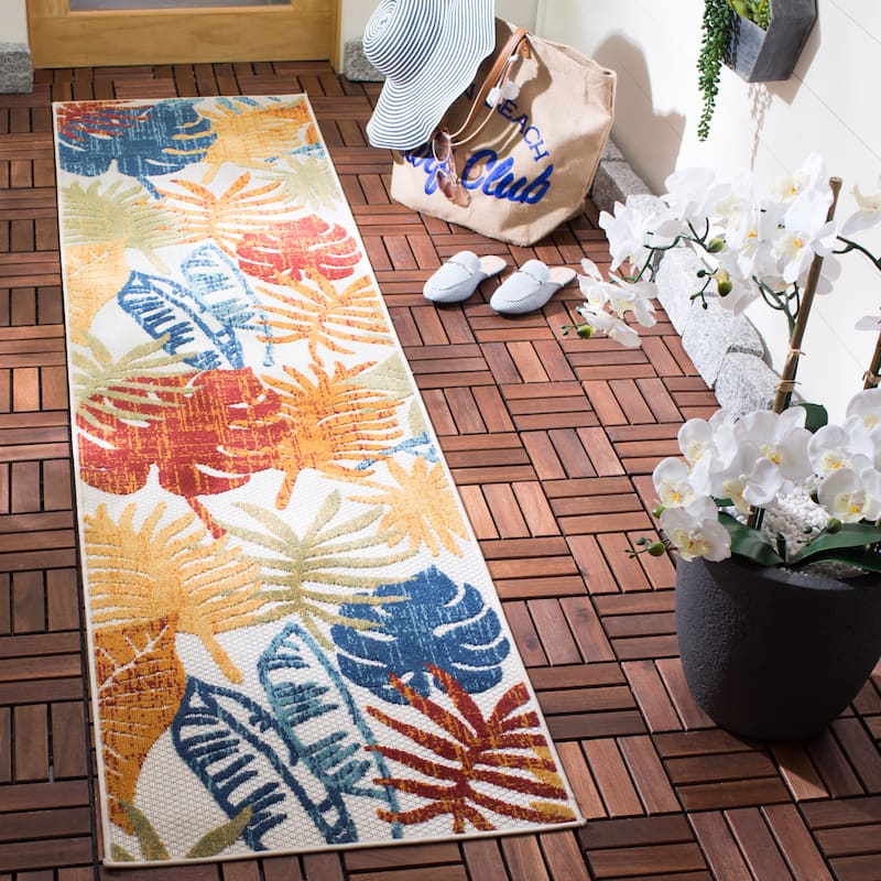 SAFAVIEH Cabana Arik Indoor/ Outdoor Waterproof Patio Floral Rug - 2' x 8' Runner - Creme/Red