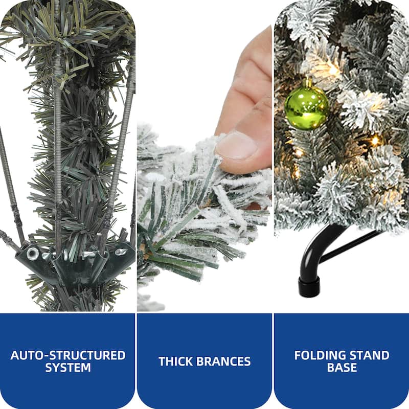 6 /7.5 /9 ft Prelit Snow Flocked Christmas Tree with Remote, 11 Light Modes & Foldable Base