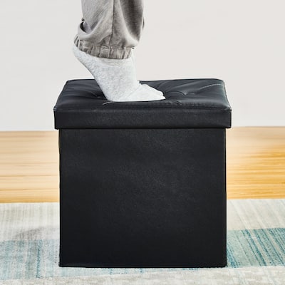 Folding Storage Ottoman, Foot Rest Stool Footstool, Leather Tufted Ottoman, Small Ottoman Cube for Living Room Bedroom Dorm