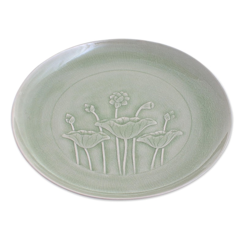 Novica Handmade Flavorful Celadon Ceramic Dinner Plate