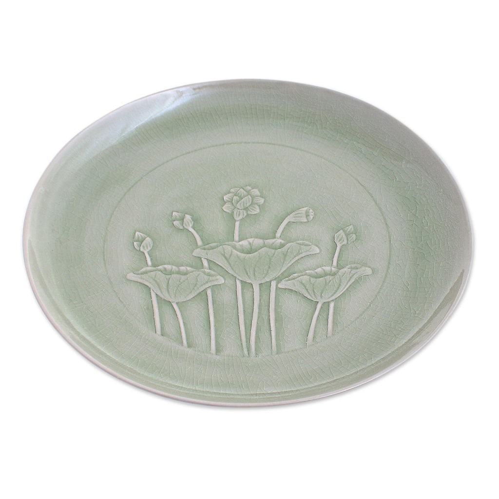 Novica Handmade Flavorful Celadon Ceramic Dinner Plate