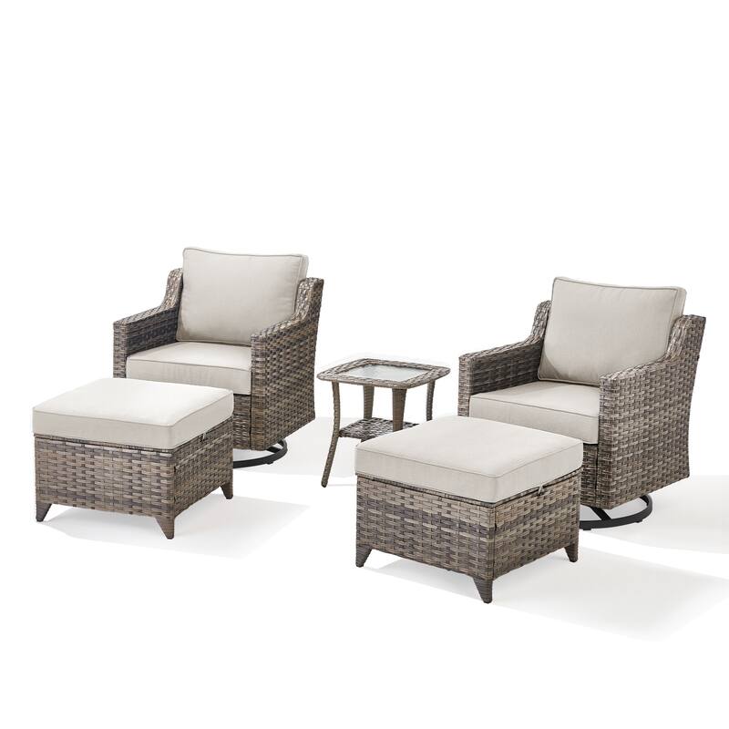 Pocassy Outdoor Patio Furniture Wicker Sofa Swivel Chair Set