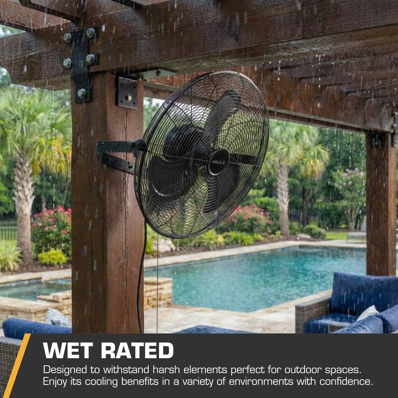 Mule 20-Inch Wet Rated Outdoor Wall Mount Fan with Matte Black Finish and 3-Speed Motor - 20 Inch