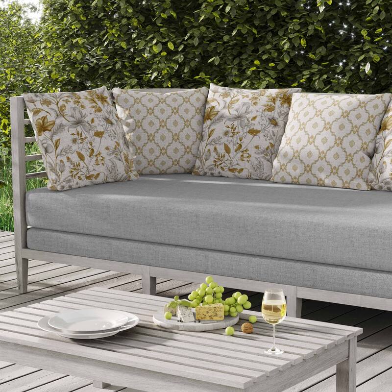 Garden Grace Gala Indoor/Outdoor Reversible Throw Pillow White and Gold