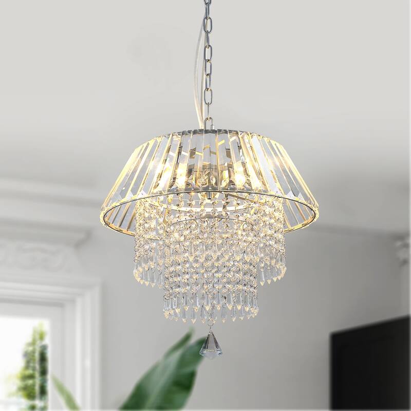 Bella Depot 16" Crystal Chandelier Silver Dining Room Lighting Adjustable Pendant Light - 16.3" - Silver