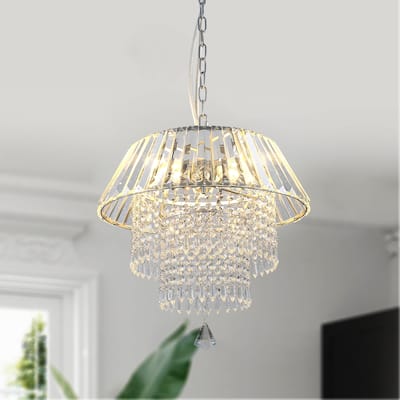 Bella Depot 16" Crystal Chandelier Silver Dining Room Lighting Adjustable Pendant Light - 16.3"