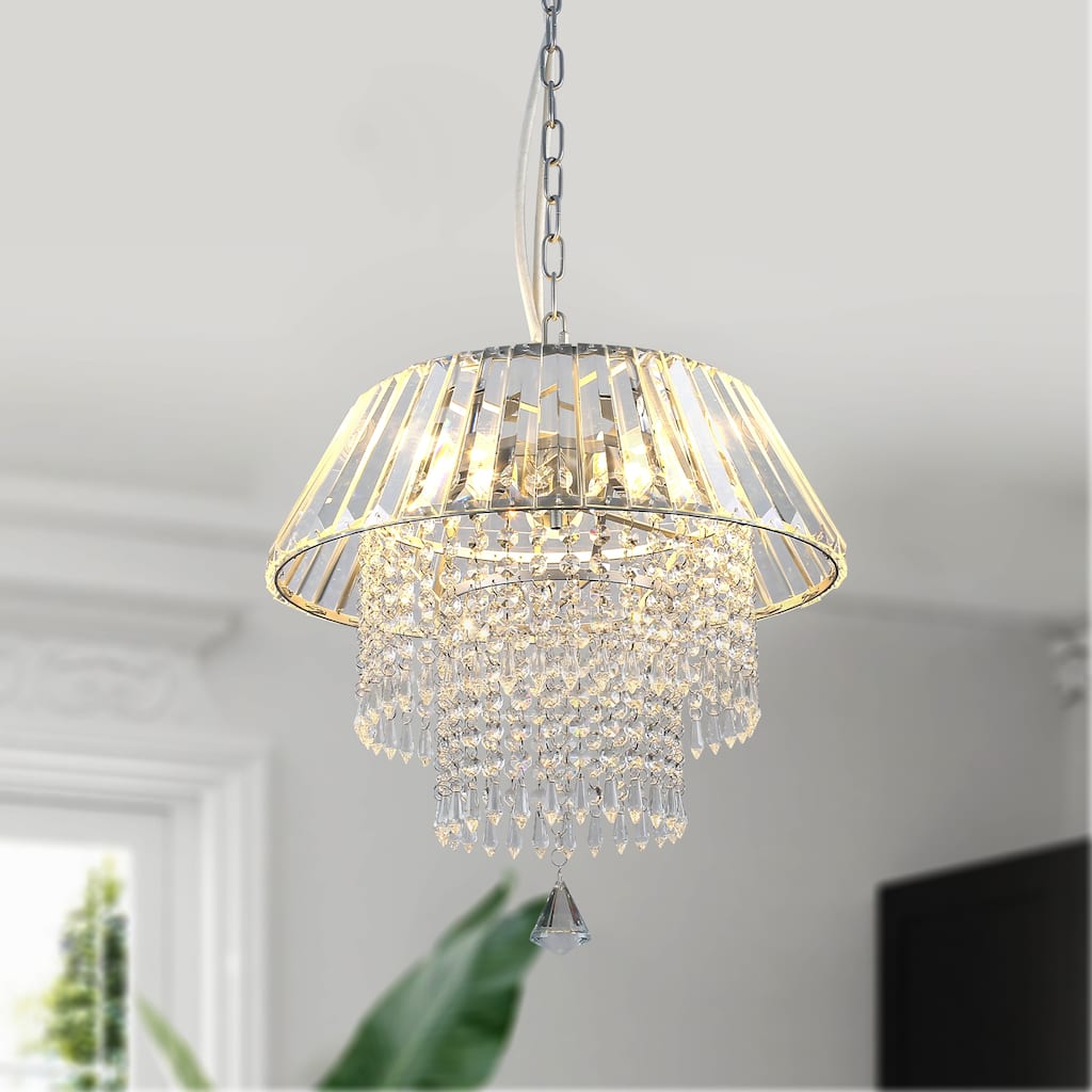 Bella Depot 16" Crystal Chandelier Silver Dining Room Lighting Adjustable Pendant Light - 16.3"