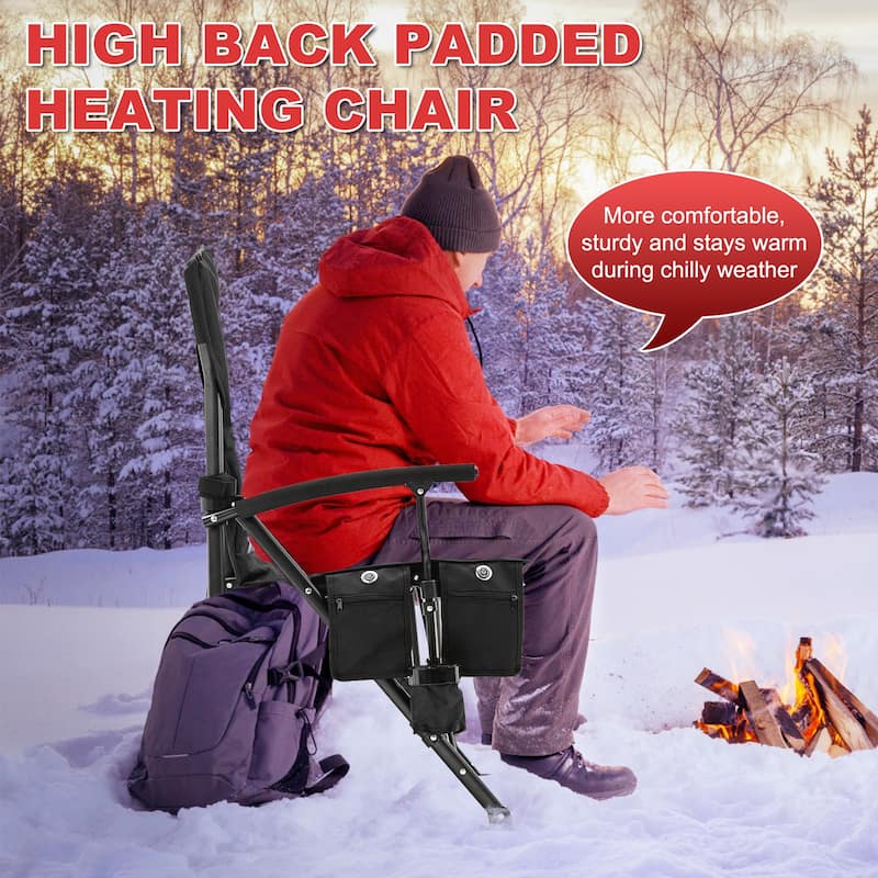 Outdoor Heated Folding Camping Chair 3 Heat Levels Portable Folding