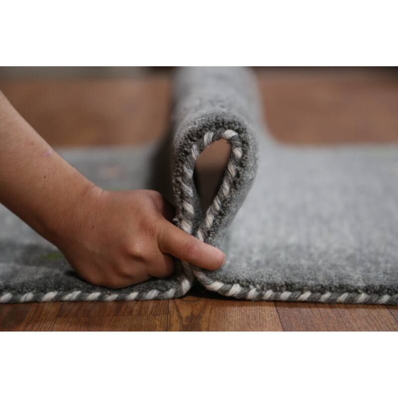 Hand Knotted Oriental 100% Wool Carpet Tribal Tribal Greys & Charcoal Gabbeh Area Rug - 4' 11'' X 3' 0''
