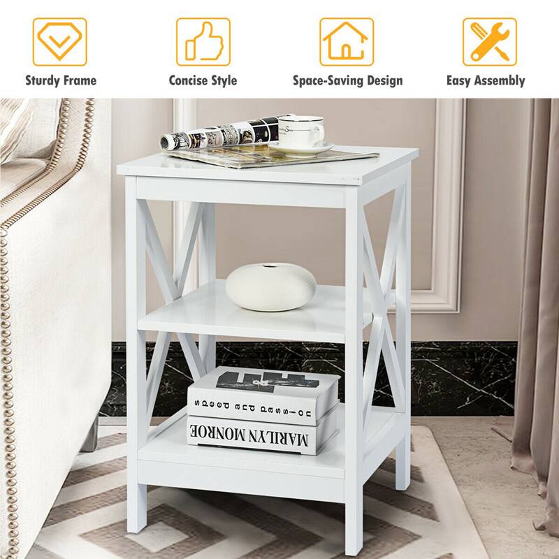 Gymax 3-Tier Nightstand End Table X Design Storage Display Shelf