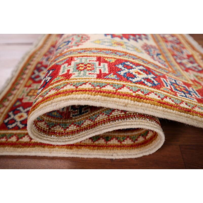 Ivory Kazak Oriental Accent Rug Hand-Knotted Wool Carpet - 1'10" x 2'10"