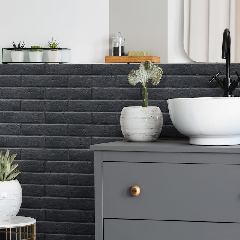 Merola Tile Brooklin Brick Black 2-3/8" x 9-3/4" Porcelain Floor and Wall Tile