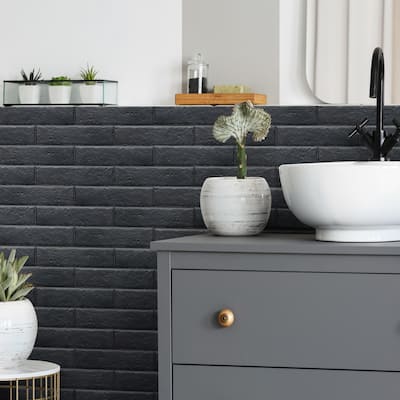 Merola Tile Brooklin Brick Black 2-3/8" x 9-3/4" Porcelain Floor and Wall Tile