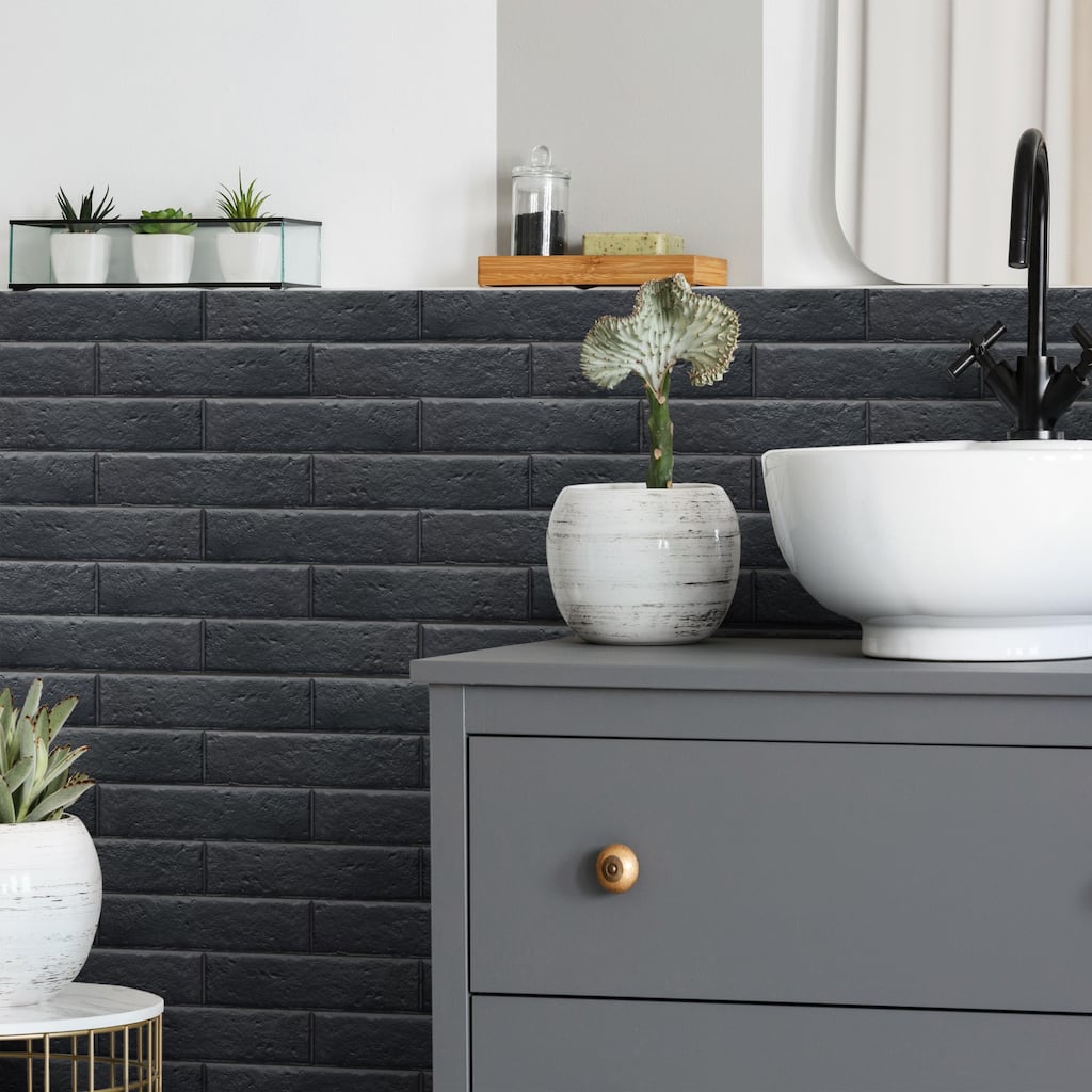 Merola Tile Brooklin Brick Black 2-3/8" x 9-3/4" Porcelain Floor and Wall Tile