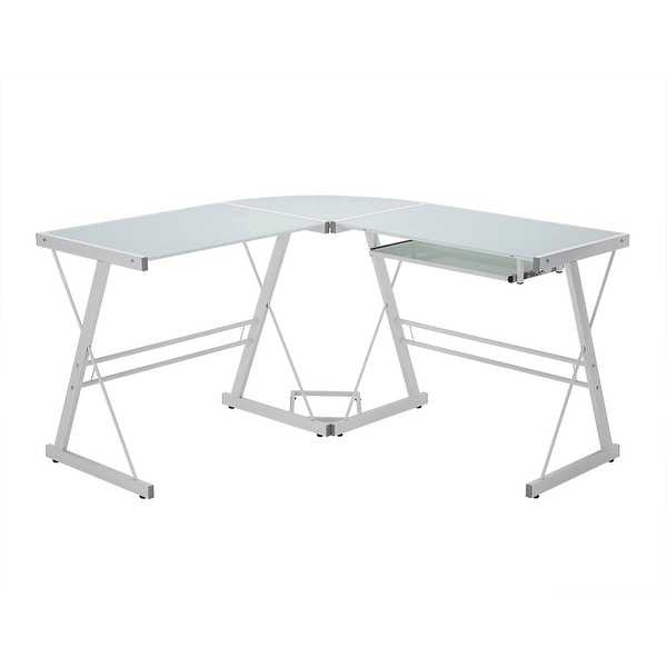 Delacora WE-BD51W29 51" Wide Glass and Steel Computer Desk with Sliding Keyboard - White