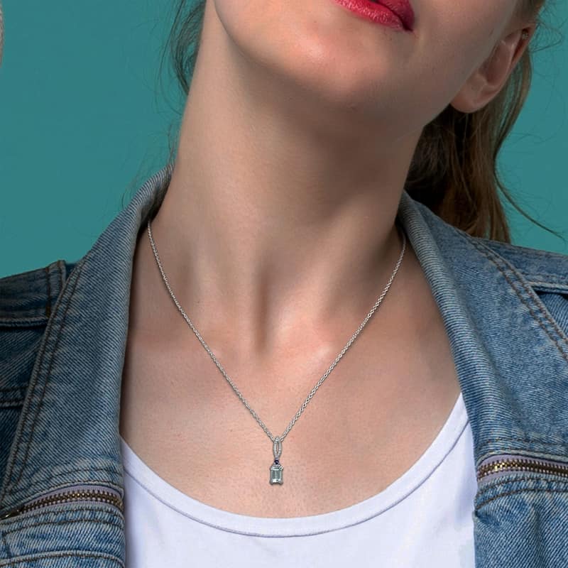 Miadora 1ct TGW Aquamarine Blue Sapphire 1/10ct TDW Diamond Necklace Sterling Silver