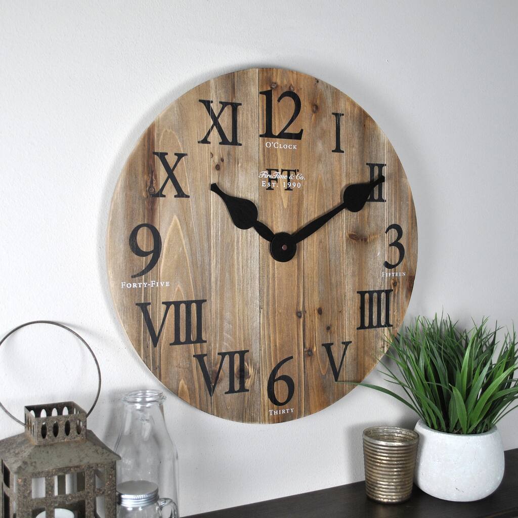 FirsTime & Co. Rustic Farmhouse Barn Wood Wall Clock, American Crafted, Natural Wood, Wood, 18 x 2 x 18 in