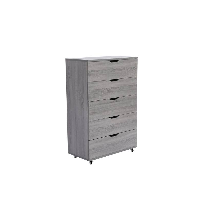 5 Drawer Storage Cabinet with Wheels Tall Dresser Modern Design Movable