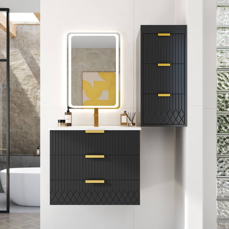 24‘’ Modern Wall Mounted Floating Bathroom Vanity with Ceramic Sink
