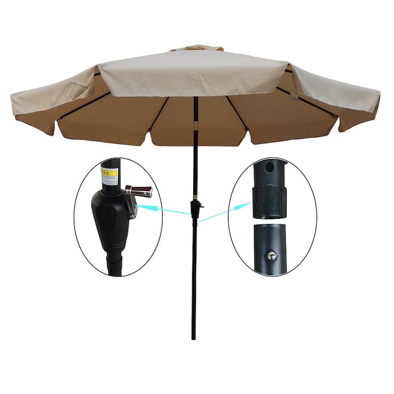 10 ft Patio Umbrella Market Round Umbrella Outdoor Garden Umbrellas with Crank and Push Button Tilt - Light Brown