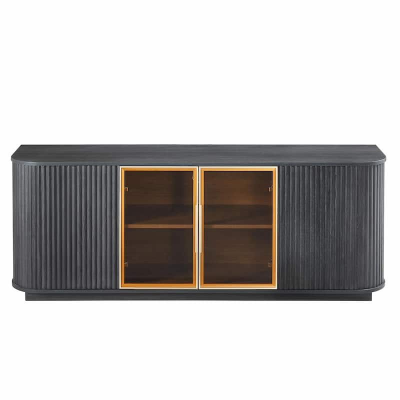 64-Inch Wavy TV Cabinet, Round Sideboard, Wooden Vertical Stripe Storage Cabinet