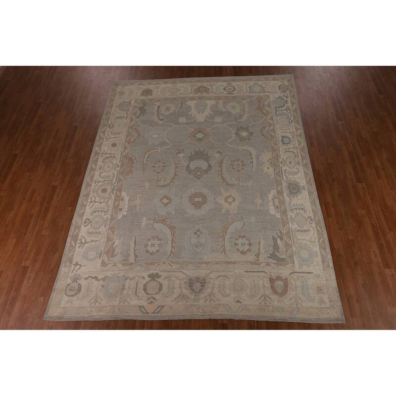 Floral Oushak Turkish Area Rug Handmade Vegetable Dye Wool Carpet - 9'0"x 11'5"