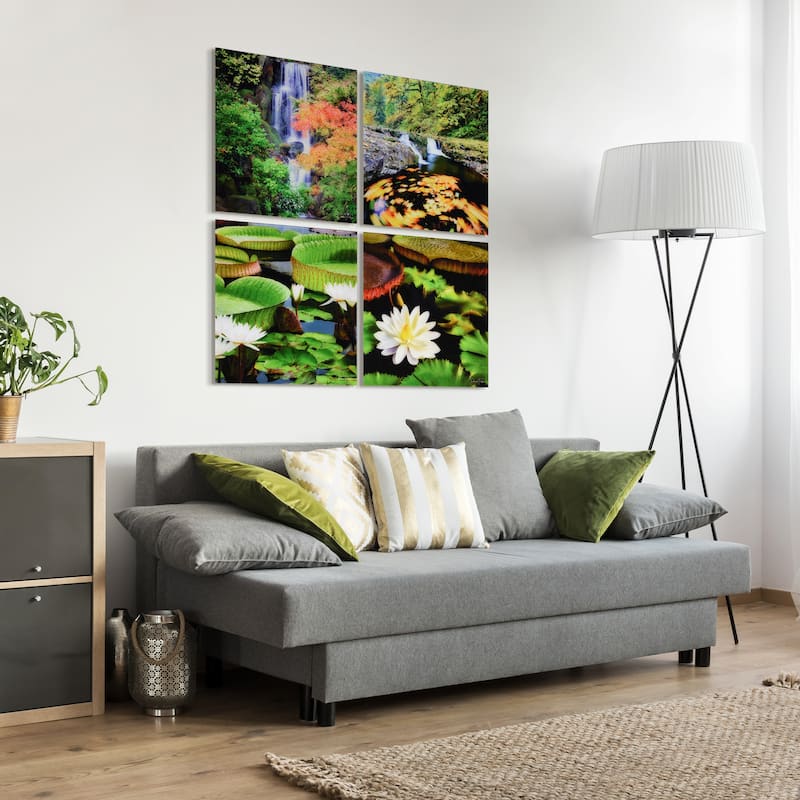 "Amazon's Water Lilies" Frameless Free Floating Reverse Printed Tempered Glass Nature Scapes Wall Art