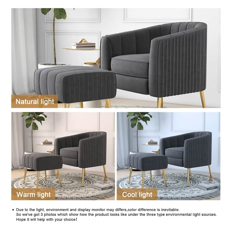 Velvet Armchair with Ottoman Set Accent Living Room Chair
