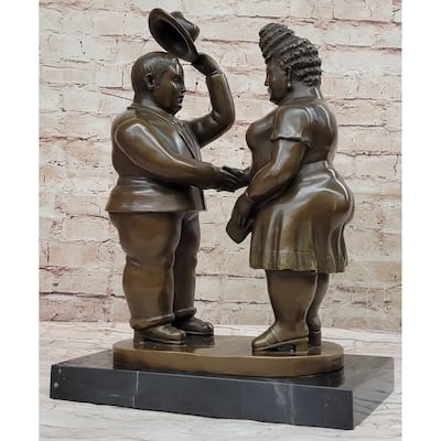Man Woman Courting Bronze Sculpture Statue After Fernando Botero On Marble Base