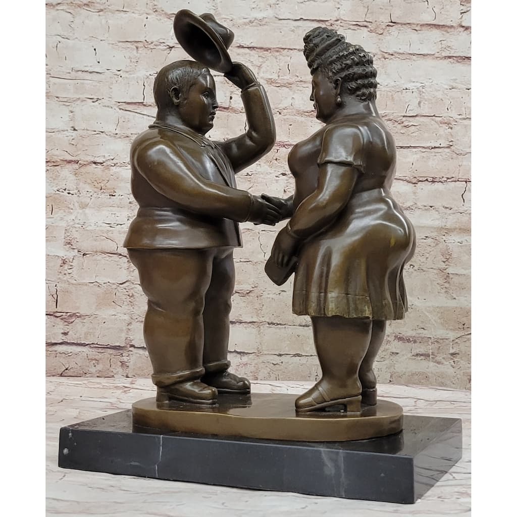 Man Woman Courting Bronze Sculpture Statue After Fernando Botero On Marble Base