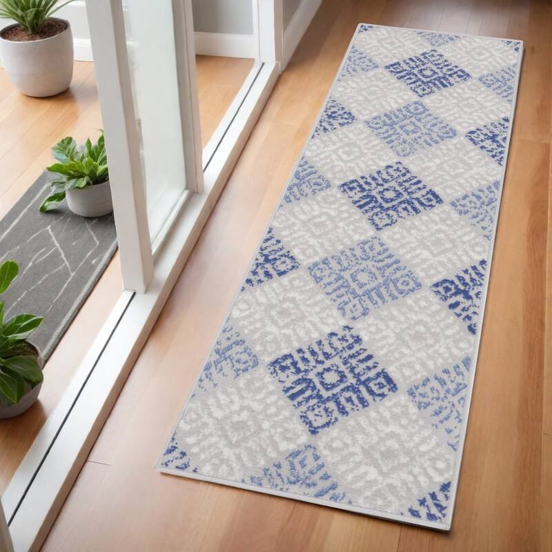 HomeRoots Geometric Bohemian Runner Area Rug - 72.00 in. x 24.00 in. x 0.39 in. - Blue/Brown/Gray - 72.00 in. x 24.00 in.  x 0.39 in. - Runner