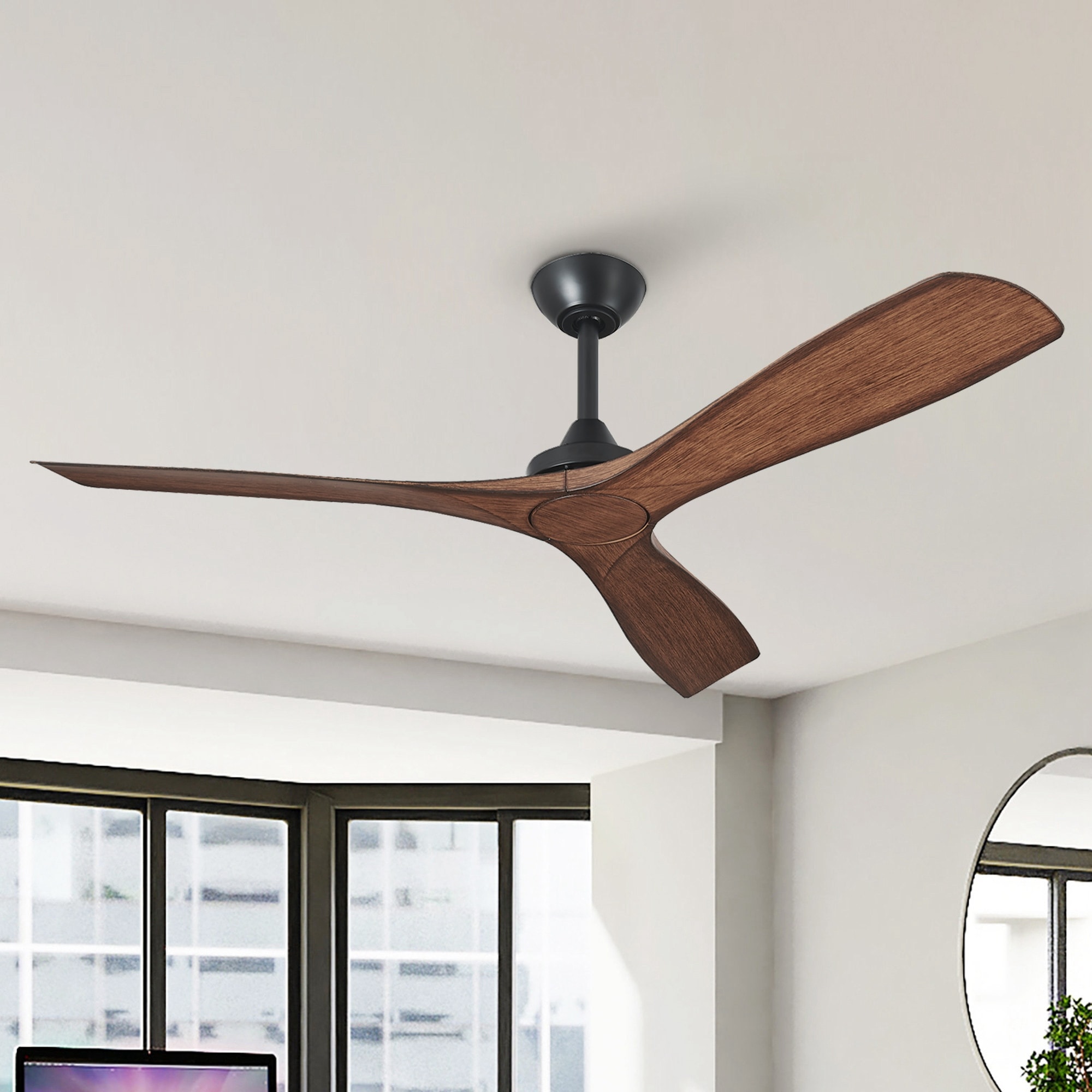 Parrot Uncle 52" Walnut White ABS Indoor Outdoor DC Motor Ceiling Fan without Light
