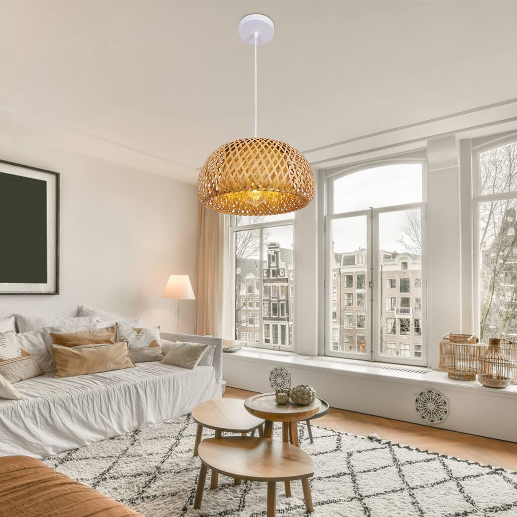 Modern Dome Woven Bamboo Pendant Light Kitchen Lighting Fixture - 11.8*6in