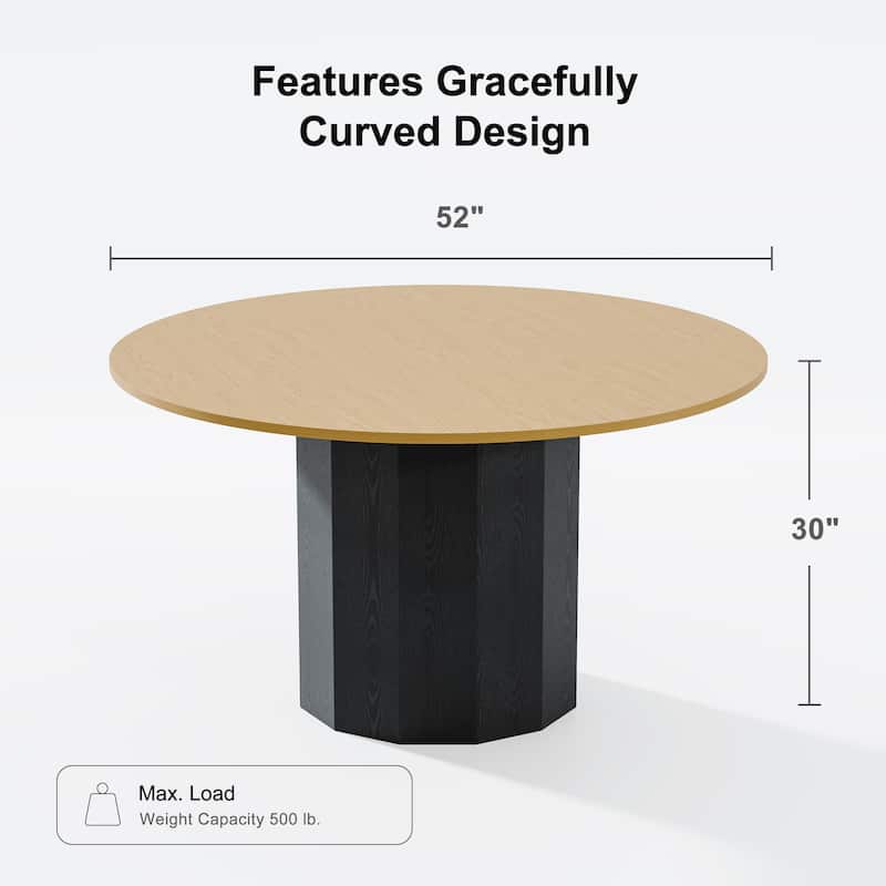Solid Wood Round Dining Table Kitchen Table for 4-6 with Tabletop and Cylindrical Base for Living/Dining Room Coffee Office