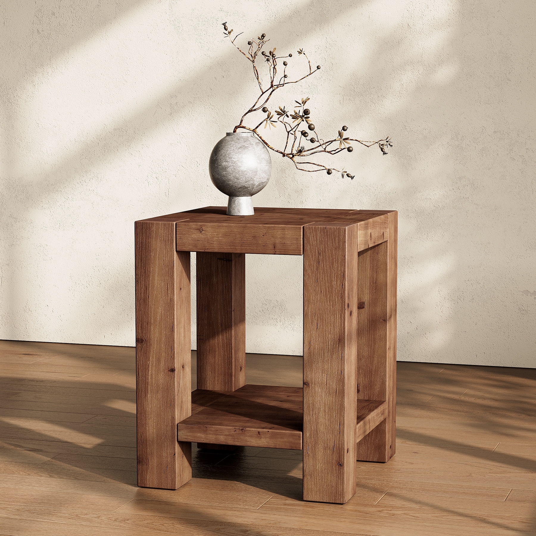 2-Tier Solid Wood End Table
