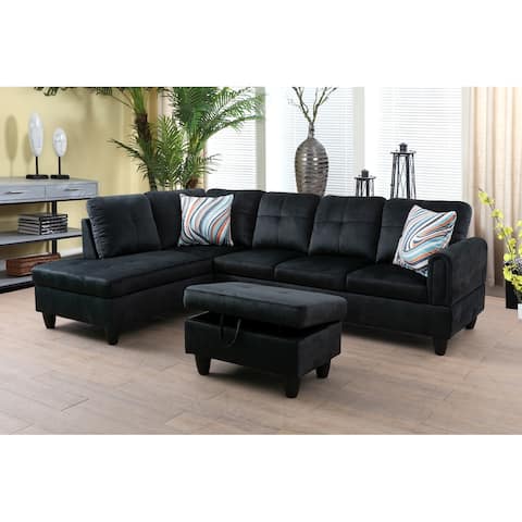 Starlink 3-Pieces Sectional Sofa Set,Black,Microfiber(09710)