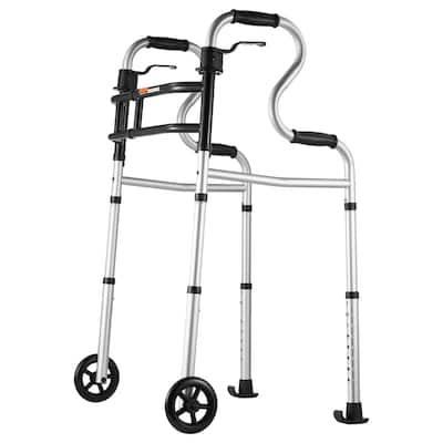 Folding Walker on Wheels, 3-in-1 Stand-Assist Folding Walkers with Adjustable Height and Width, Lightweight Aluminum