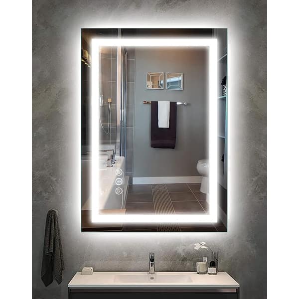 slide 2 of 40, KIOTEE LED Mirror Lights Anti-Fog Frameless Bathroom Vanity Mirror in Tempered Glass