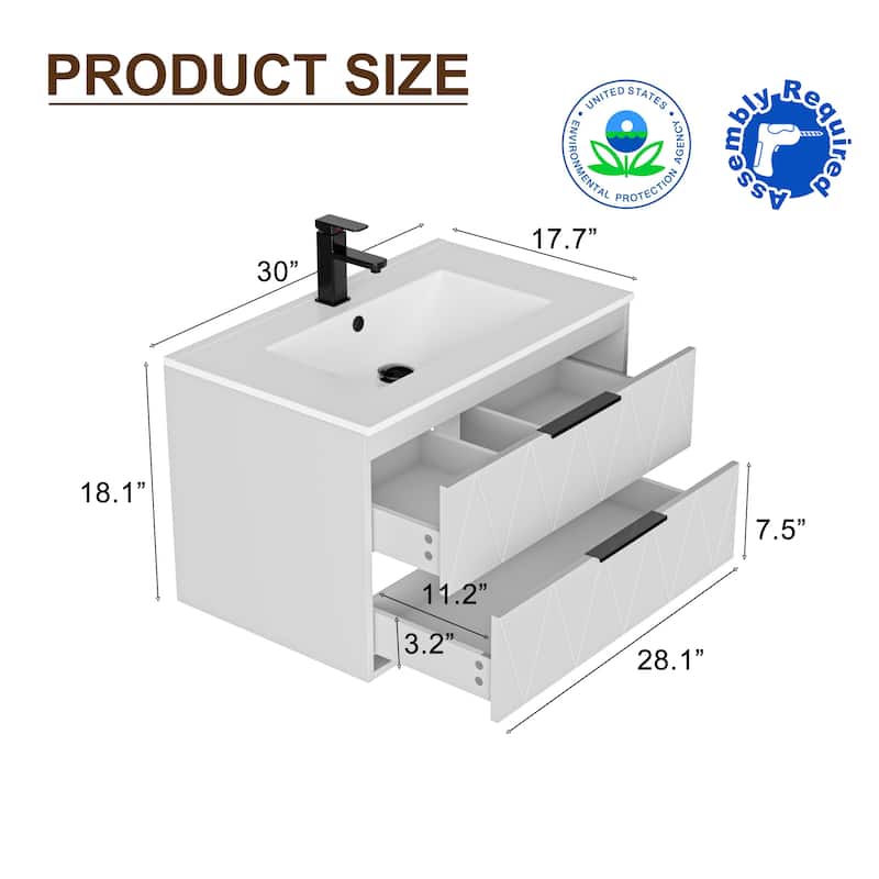 Bathroom Wall Mounted Cabinet Vanity Set with Side Cabinet