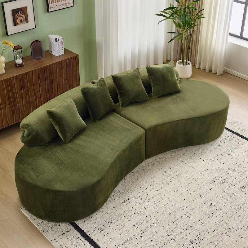 Modern And Simple Curved Flannelette Sofa.Creative Multi-Seater,With A Combination Of Pillows